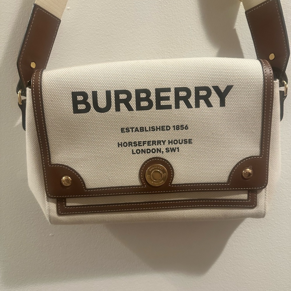 Burberry Cream Canvas Bag with Brown Leather Trim